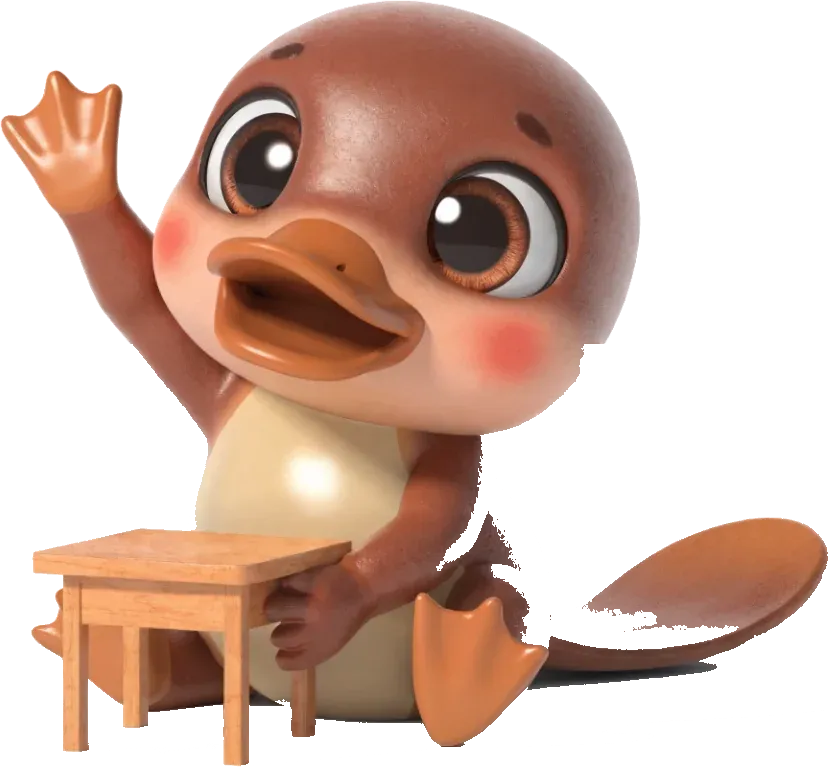 ตุ่นปากเป็ดยกมือขึ้นตอบคำถามที่โต๊ะเรียน